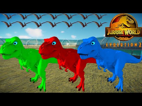 Rexy Color Pack vs I-Rex, Spinosaurus, Indoraptor - Jurassic World Evolution 2 Dinosaur Fighting