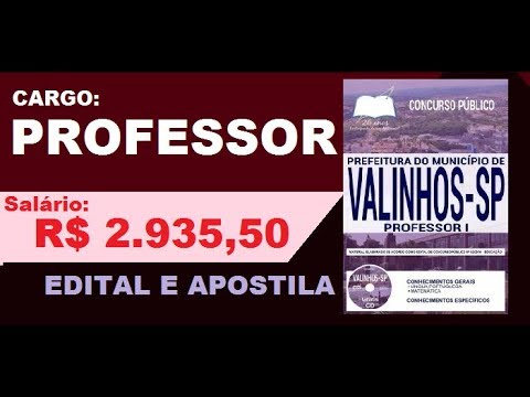 Edital Apostila Concurso Prefeitura de Valinhos SP 2019 Cargo Professor I