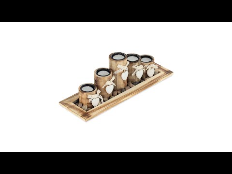 5 Teelichthalter Holzoptik mit Tablett Braun - Weiß - Holzwerkstoff - 40 x 14 x 13 cm
