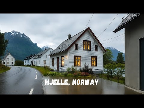 [4K Rainy Walk] Rainy Walk in Hjelle, Norway 🇳🇴 | Quiet Nordic Village Ambience in the Rain