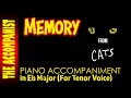 MEMORY from CATS - Piano Accompaniment For Tenor/Male Voice in Eb - Karaoke with lyrics onscreen