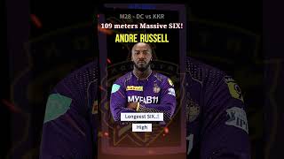 DC vs KKR | Andre Russell | 109m | Huge Six #ipl2023 #shorts #short #dcvskkr #andrerussell #viral