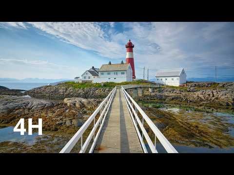 Calm Sea Waves - Tranøy Fyr Norway - 4 Hours Sleep & Study Sounds