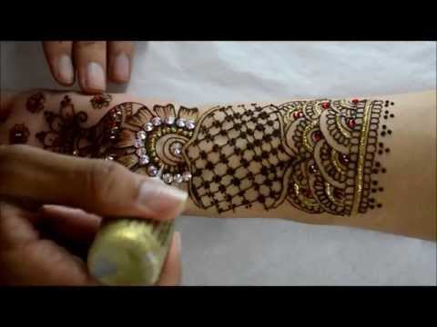 bridal mehndi design with swarovski crystal rhinestones by marvelous mehndi