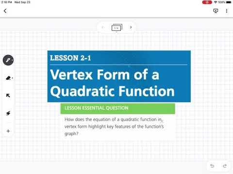Vertex Form of a Quadratic Function (Lesson 2-1)