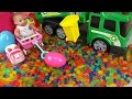 Baby doll and garbage truck Surprise eggs color candy Kinder Joy toys