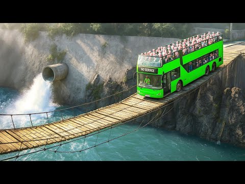 Cars vs Suspension Bridge Challenge #9 in BeamNG Drive!