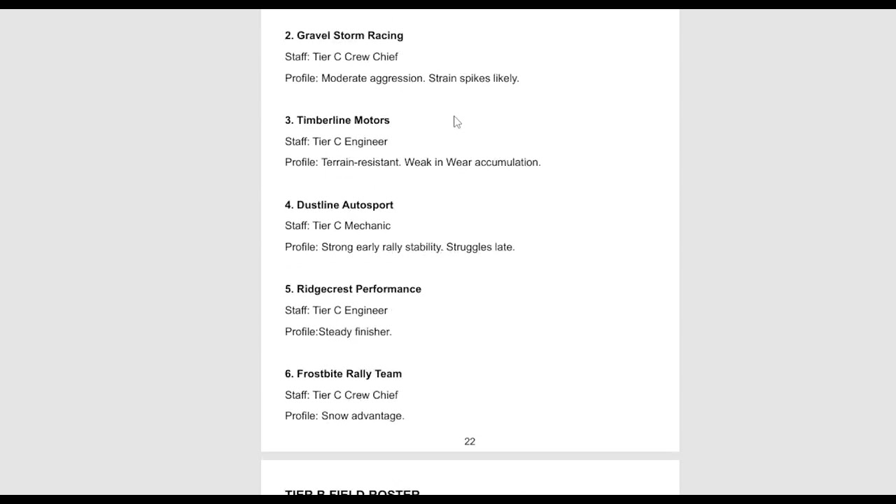 Rally Race Career Operations PDF update