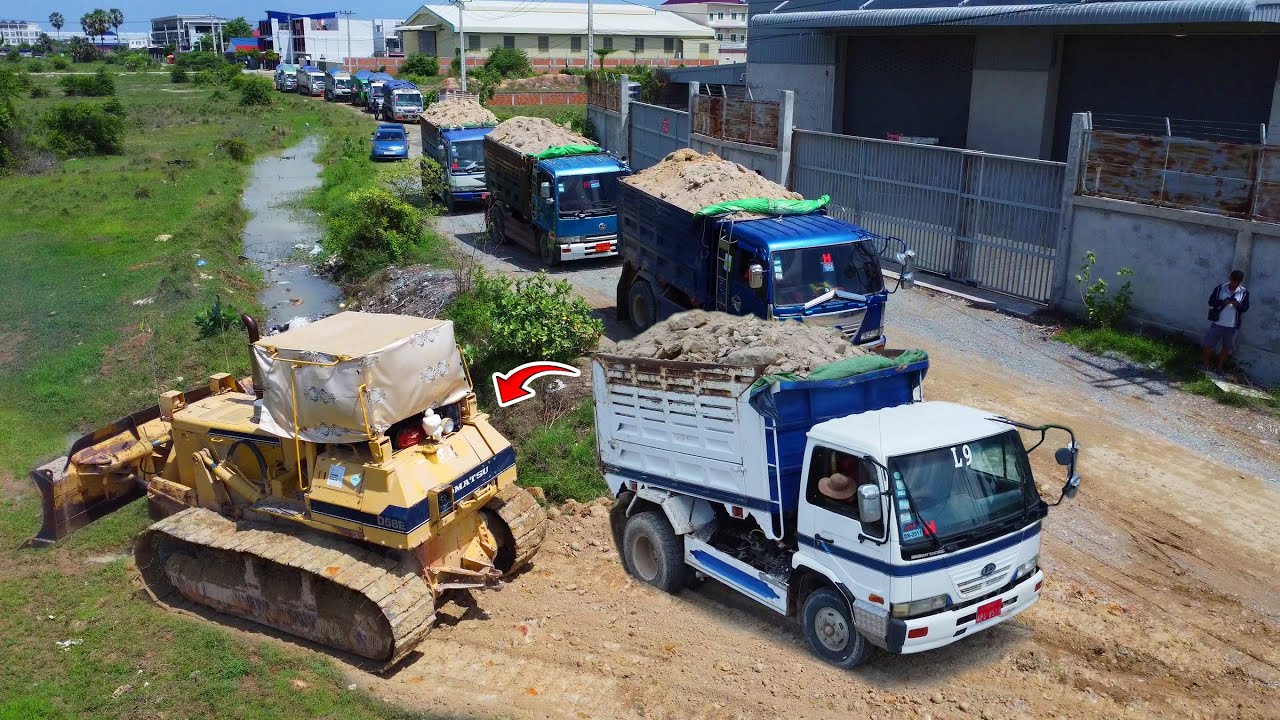 Amazing Project!! Skillful Dozer D58E KomaTsu & Dump Truck Fill Land into the field, Mix Project