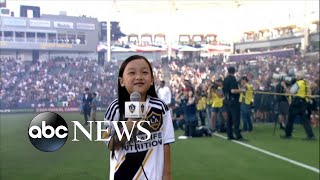 7-year-old sings national anthem before packed MLS crowd