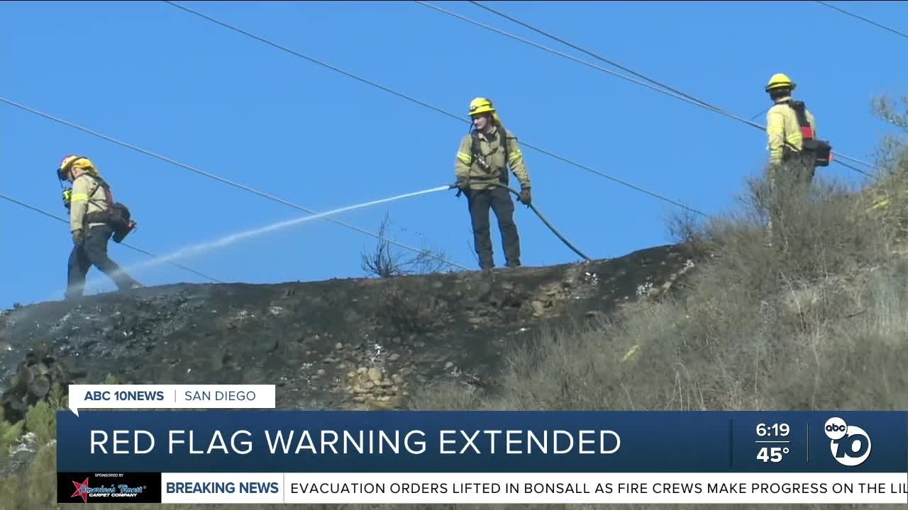 Red Flag Warning extended for parts of San Diego County