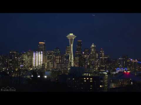 Space Needle at Night and Seattle Night View   4K Ultra HD Urban Cityscapes Relaxation Video