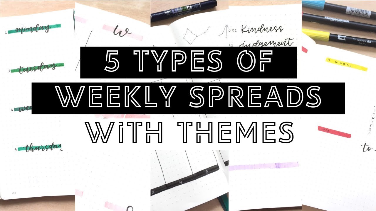 5 Types Of Weekly Spreads + Themes | BULLET JOURNAL IDEAS