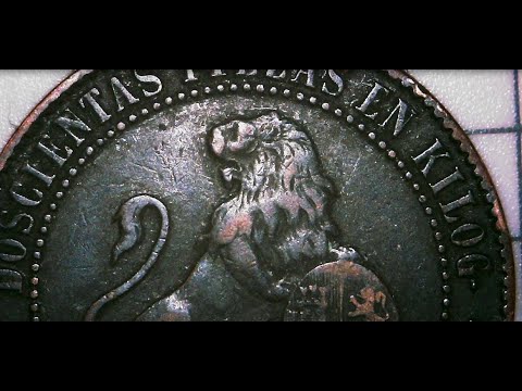 How to clean coins the proper way, Conserving/Cleaning a 1870 5 Centimos copper Spanish coin.