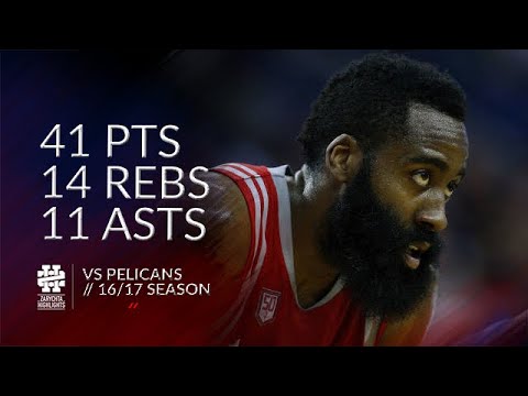 James Harden 41 pts 14 rebs 11 asts vs Pelicans 16/17 season