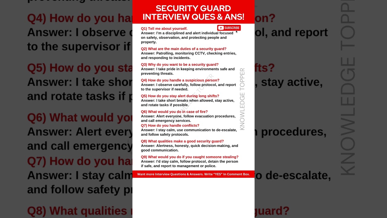 Security Guard Interview Questions and Answers | Security Guard Job Interview Questions and Answers