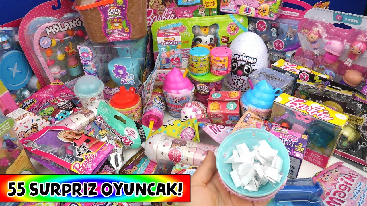 55 Sürpriz Oyuncak Challenge SURPRISE Squishy Hamburge Moj Moj Cutie Fruities Barbie Bidünya Oyuncak