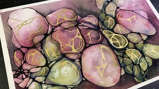 Abstract Rocks in WATERCOLOR & Neurographic Inspired Ink Lines - 365