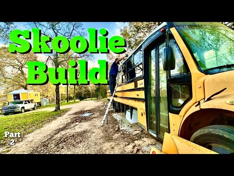 Skoolie Build - beautiful bathroom and shower in a school bus conversion