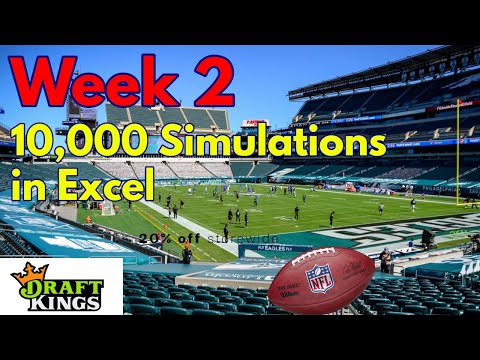 Top NFL Football DFS Plays based on 10,000 Simulations in Excel - QB, RB, WR, TE