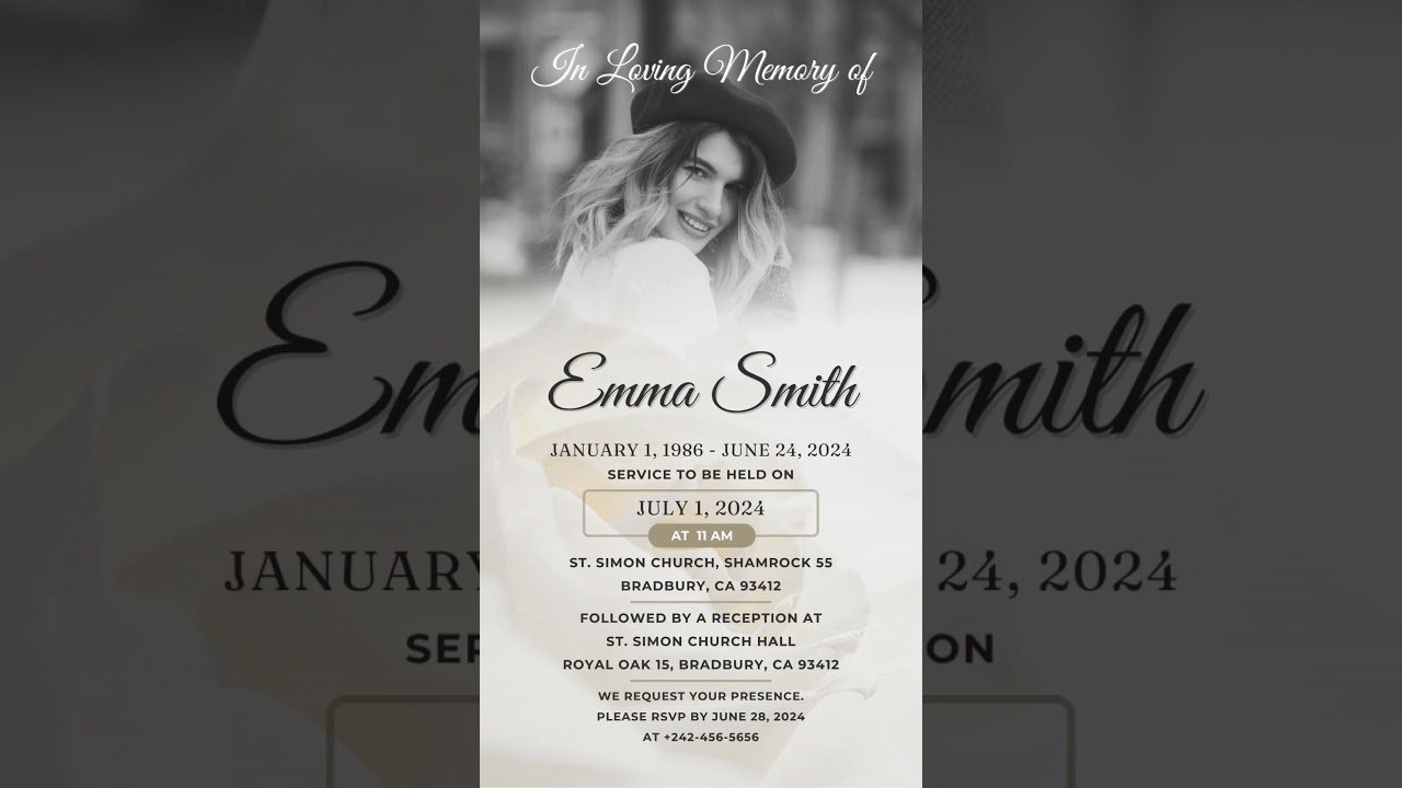 Create a Peaceful Memorial Service Invite 🌹 Editable Funeral Template in Canva