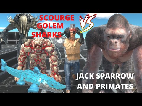 HOW MANY PRIMATES TO DEFEAT SCOURGE + GOLEM + SHARKS ?-  ANIMAL REVOLT BATTLE SIMULATOR