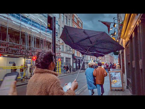 Blustery Rainy London Walk in Soho & West End incl. Alleys