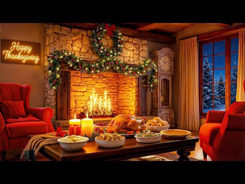Cozy Thanksgiving Dinner Ambience 🔥 Thanksgiving Instrumental Music, Fire Crackling & Holiday Dinner