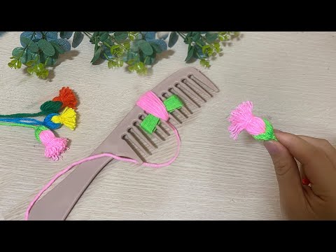 Easy Woolen Flower Making Ideas with Hair Comb - Amazing Trick with Hair Comb - DIY Woolen Flower