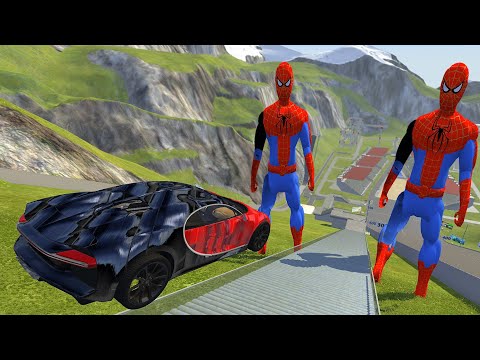 Stairs Jumps Down Between Two Spiderman (Crazy Jumps) - BeamNG drive High Speed Jumps Down Stairs