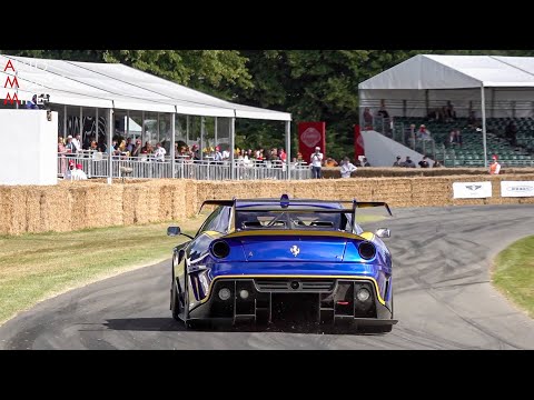 FLATOUT Ferrari 599XX EVO V12 SOUNDS at Goodwood Hill climb!