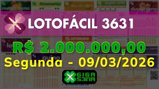 Resultado da Lotofácil 3631, Segunda-feira, 09/03/2026