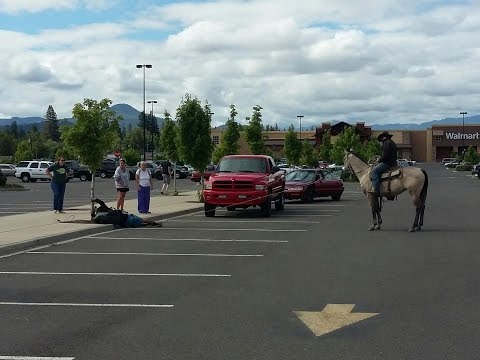 Cowboy thwarts bike thief.