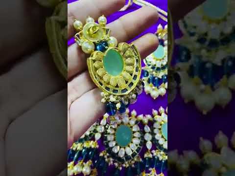 Party wear traditional silver kundan necklace guttapuslu gol...