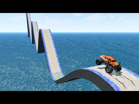 Impossible Growing Wave Bridge Crossing Cars Vs Deep Water - BeamNG.Drive