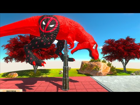 DEADPOOL T-REX & CAPTAIN AMERICA SPINOSAURUS vs SPIKE TRAP -   Animal Revolt Battle Simulator