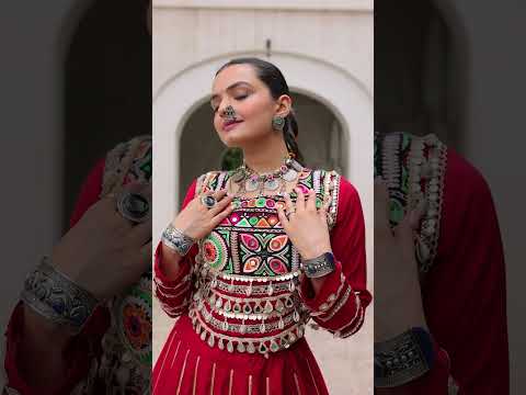 White Navratri Special Roman Fabric Lehenga Choli with Kutchi Gamthi & Mirror Work