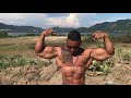 Muscle worship posedown on the beach