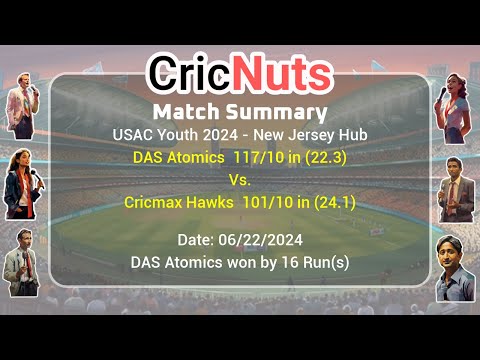 DAS Atomics vs Cricmax Hawks - 06/22/2024 - USAC Youth 2024 - New Jersey Hub-USA Cricket Junior Pat
