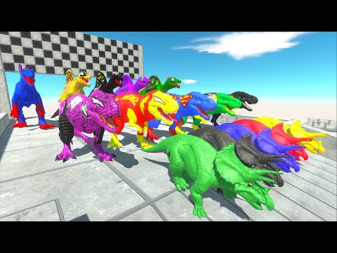 T-rex Superman vs Spino Batman vs Trice Flash Speed Race Death Run Championship Jurassic World Ev 2