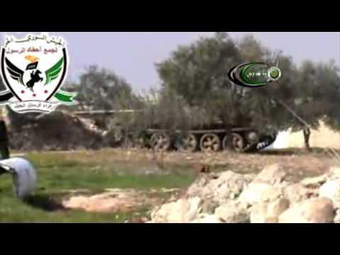 استهداف حاجز الغربال في منطقة حيش في ريف ادلب بواسطة دبابة من قبل لواء فرسان الجبل