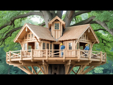 Man Builds Incredible DIY Tree House Build in the Woods | Start to Finish by @Wild_Hammer