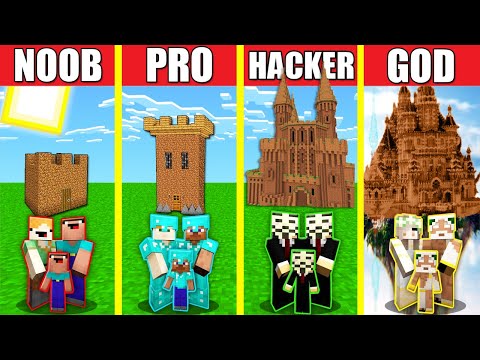 Noob Builder - Minecraft - Minecraft Battle: DIRT CASTLE HOUSE BUILD CHALLENGE - NOOB vs PRO vs HACKER vs GOD / Animation BLOCK