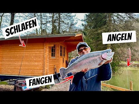 So bequem war Angeln noch nie! 😍 Hütte DIREKT am Forellensee!
