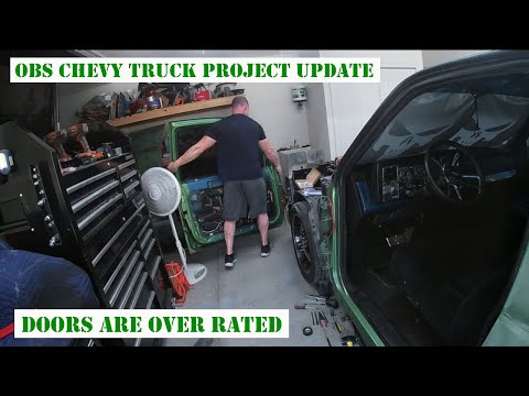 OBS Chevy Silverado lowrider truck paint prep part3. Body work, door bushings, Rustoleum primer