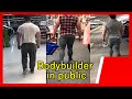 Bodybuilders 32 inch legs walking in public