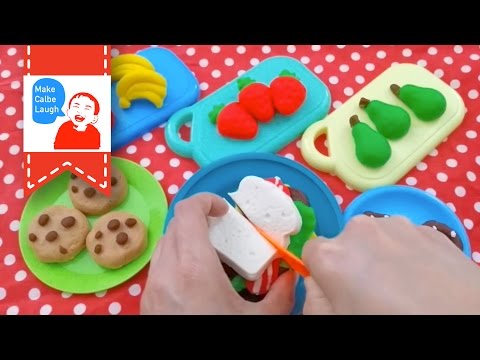 Play Doh Picnic Buckets unboxing for teaching food to children Video