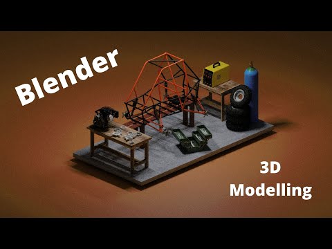 Racing car garage Modeling Blender