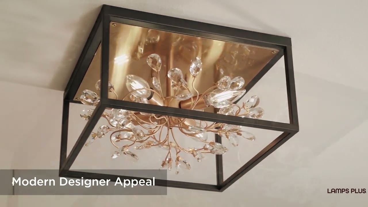 Video1 of Possini Euro Carrine 14 1/4" Wide Black Gold Flushmount Ceiling Light