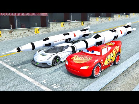 Lightning McQueen with Rocket Engine vs Koenigsegg Jesko with Rocker Engine - Drag Race